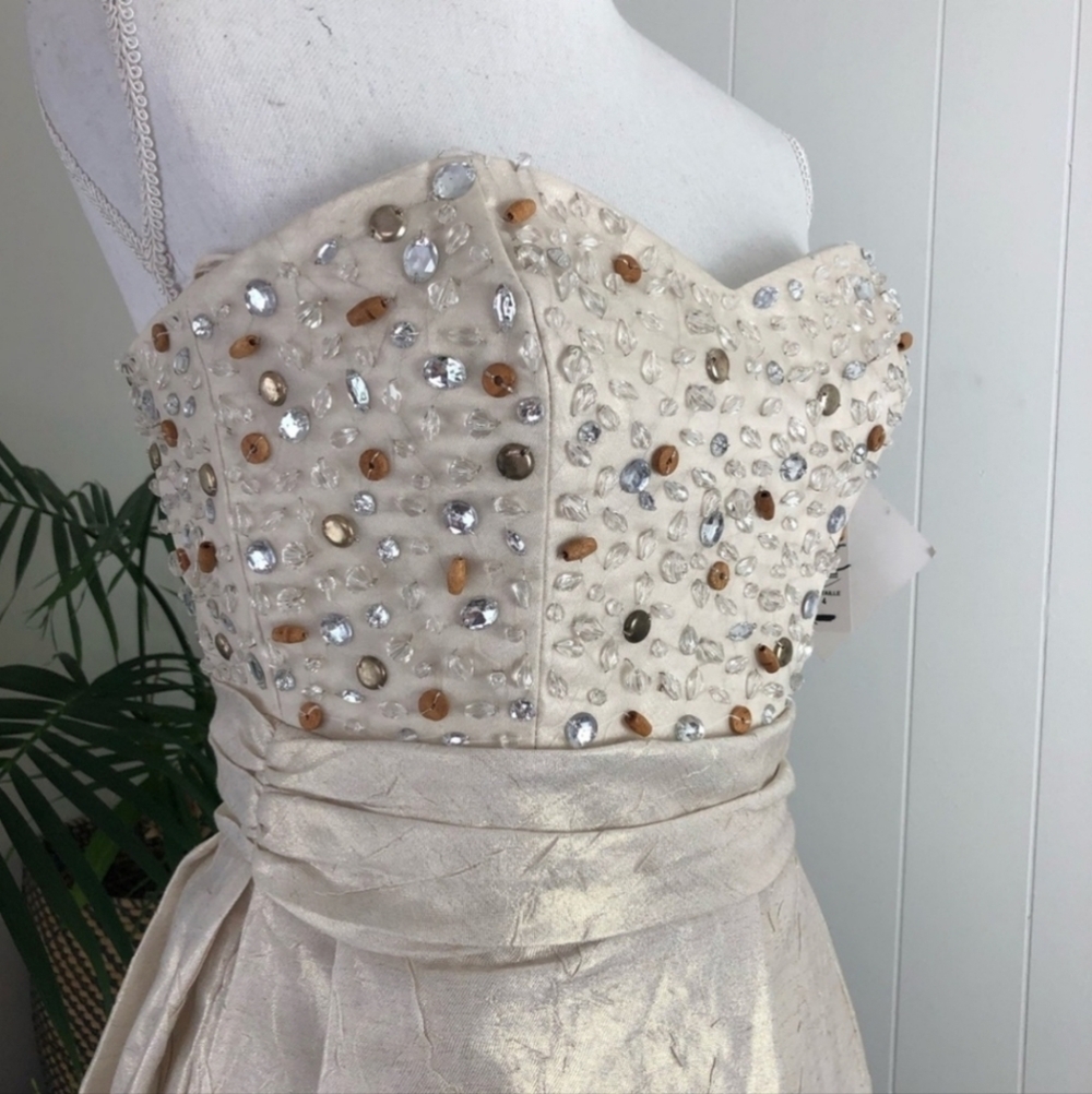 Mark + James ✦ Champagne Beaded Balloon Skirt Mini Dress ✦ Strapless Tube 4 NWT - Picture 6 of 16